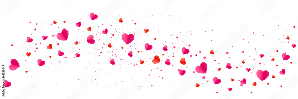 Abstract Love valentine background with pink petals of hearts on transparent background. banner, postcard, background.The 14th of February. PNG image