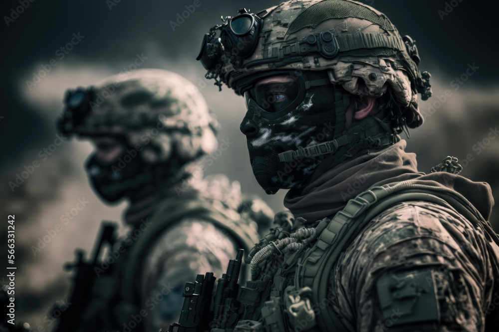 Soldiers close up created with Generative AI Technology, ai, generative Soldiers close up created with Generative AI Technology, ai, generative