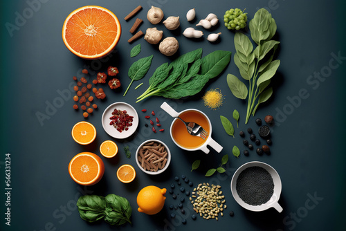  a poster with a variety of fruits and vegetables on a dark background with a caption that reads, the poster is made up of a variety of fruits and vegetables. generative ai