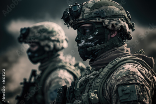 Soldiers close up created with Generative AI Technology, ai, generative