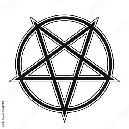 Pentagram - black and white vector illustration of simple five-pointed star with border in circle, isolated on white