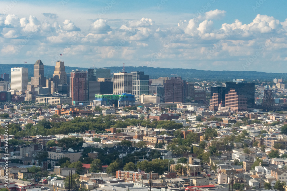 Aerial view of the skyline of Newark, New Jersey, The Passaic River and the surrounding areas