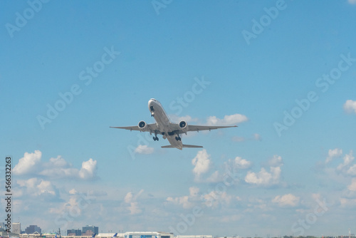 Newark, New Jersey, USA:    A commercial passenger jet lands at Newark Liberty International Airport.