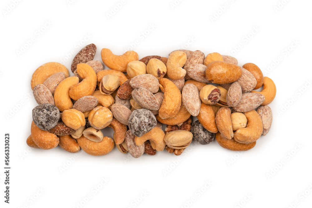 A group of almonds, pistachios, walnuts, macadamia, cashews. A group of almonds, pistachios, walnuts, macadamia, cashews.