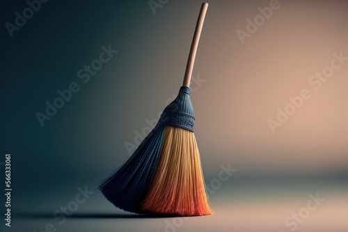 Beautiful broom isolated neutral background, concept of White Balance and Minimalism, created with Generative AI technology photo
