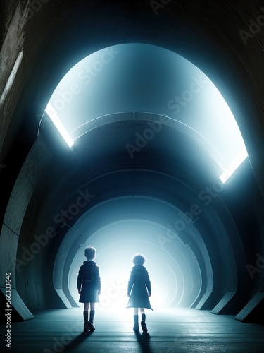 two young boys in a tunnel