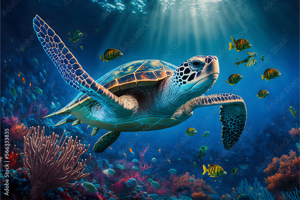 sea turtle swimming in the sea, ocean background, illustration generativ ai sea turtle swimming in the sea, ocean background, illustration generativ ai