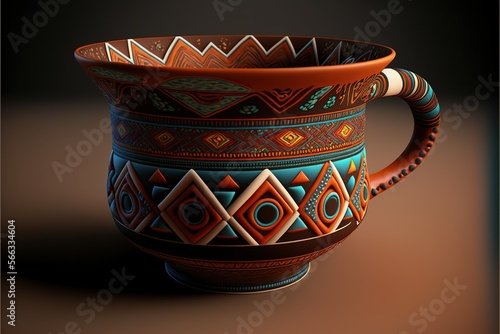 Coffee cup in wounaan style, concept of Basket-weaving and Indigenous Art., created with Generative AI technology photo