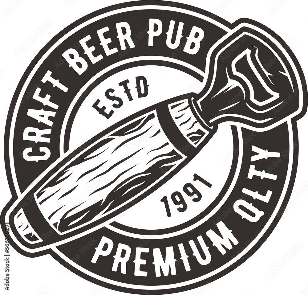 Emblem logo with opener for bar pub and brewery Emblem logo with opener for bar pub and brewery