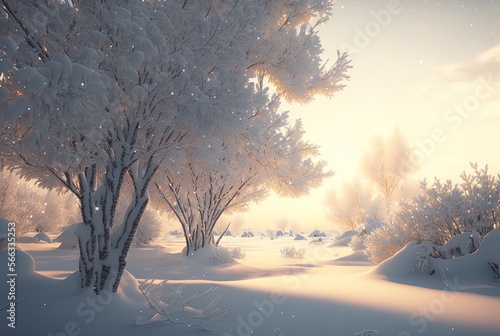 beautiful white snow landscape, snow covered everything, Generative Ai