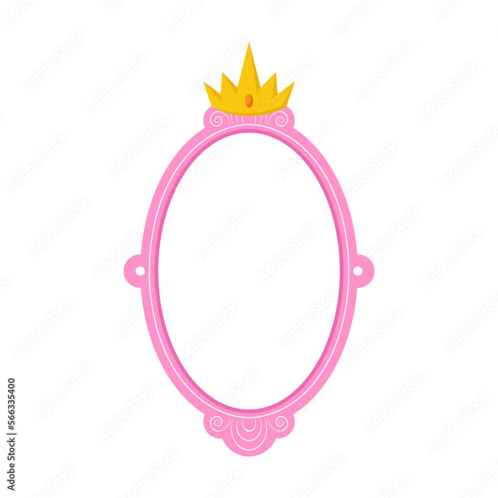 Oval mirror frame with crown for babies vector illustration. Cartoon ...