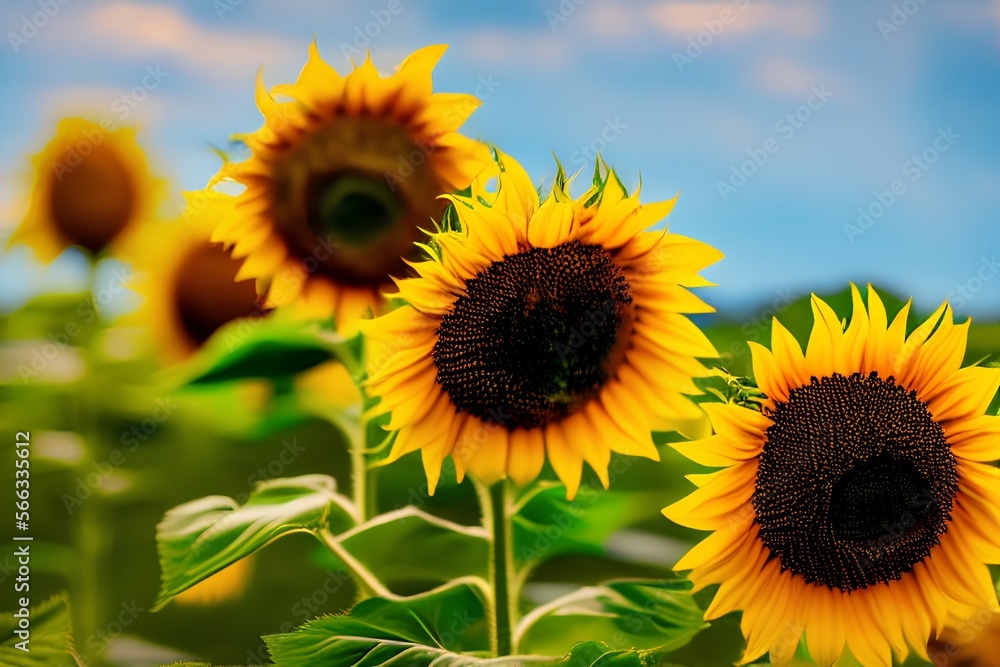 Fototapeta premium Sunflower on a natural blurred background - generative ai