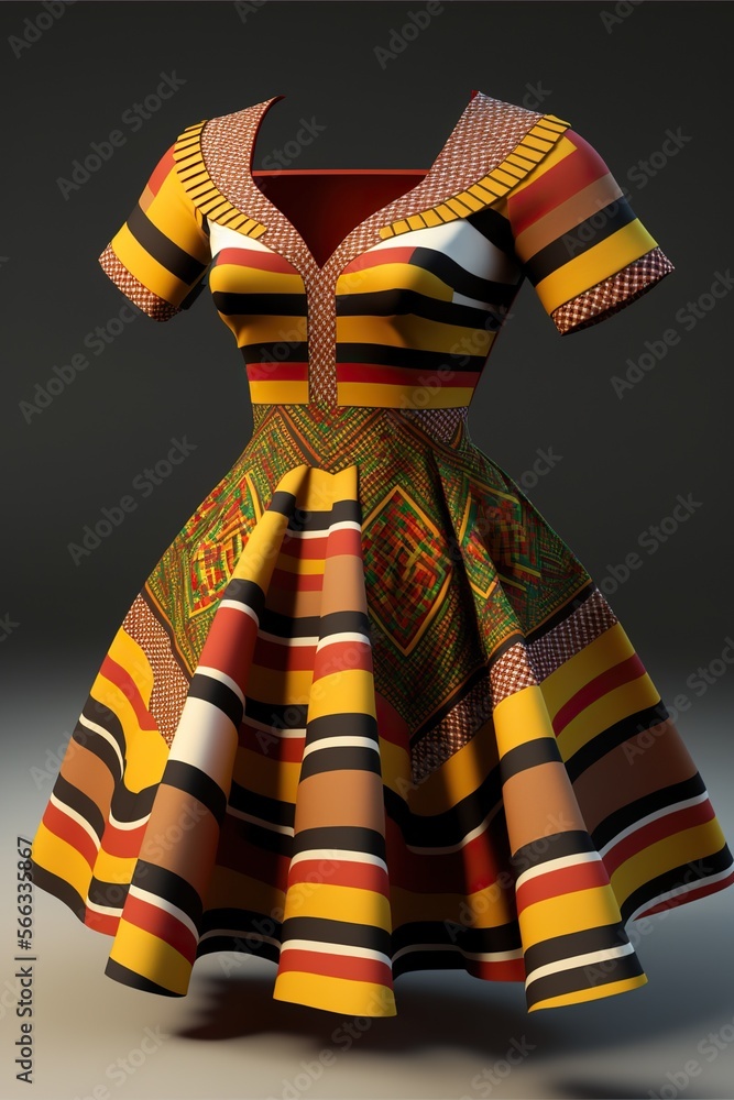 Dress in kente cloth style, concept of African Print and Colorful