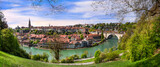 Switzerland. Swiss travel and landmarks .Romantic bridges and canals of Bern capital city panoramic view of old town