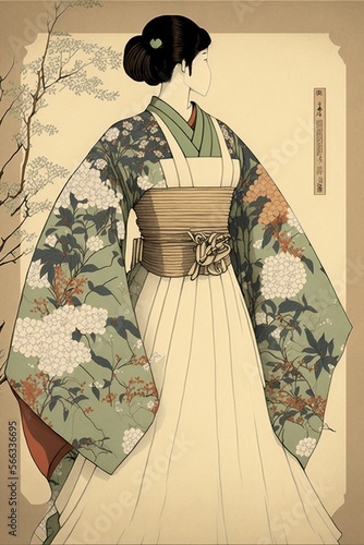 Dress in ukiyo-e style, concept of Ukiyo-e Prints and Japanese Woodblock Printing., created with Generative AI technology