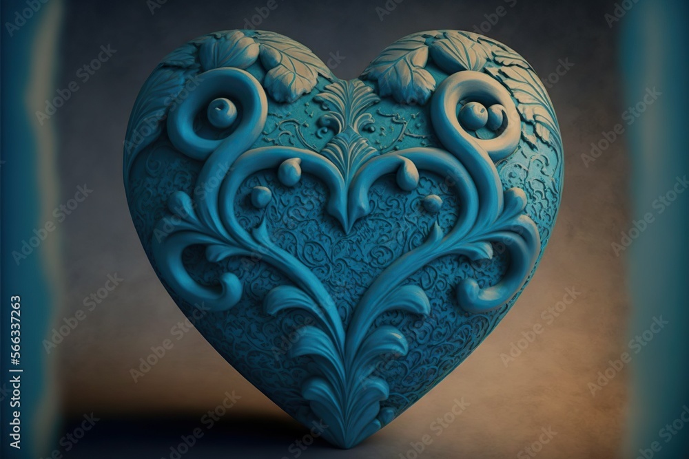 Heart in blue pottery style, concept of Ceramic Art and Craftsmanship, created with Generative AI technology Heart in blue pottery style, concept of Ceramic Art and Craftsmanship, created with Generative AI technology