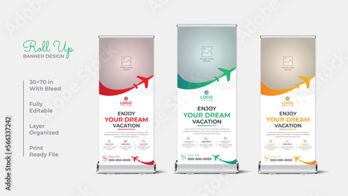 Travel agency rollup banner and rack card template design
