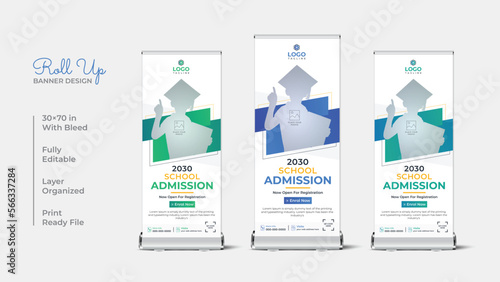 Back to kid's school admission rollup banner design photo