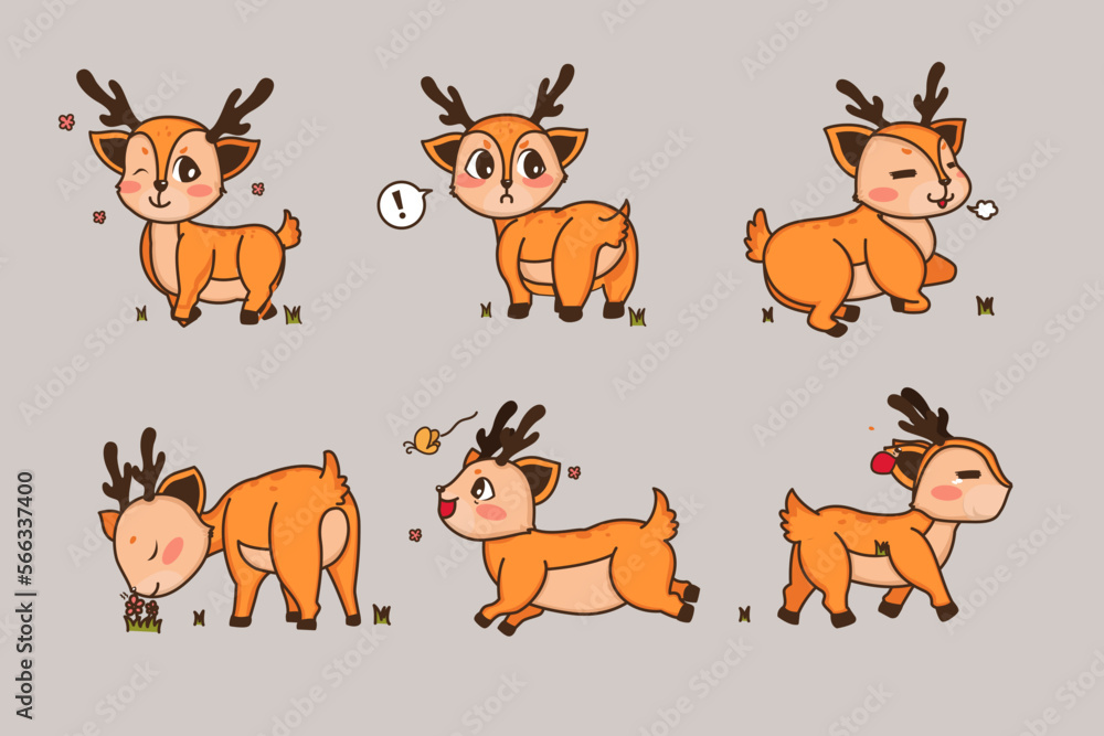 Different style of vector deer on a transparent background. Isolated objects, cute illustration. Different style of vector deer on a transparent background. Isolated objects, cute illustration.
