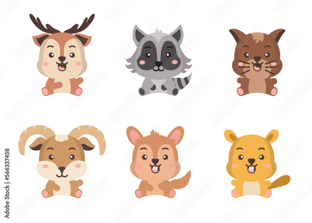 Obraz premium Different style of wild animal on a transparent background. Isolated objects, windy illustration.