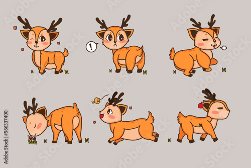Different style of vector deer on a transparent background. Isolated objects  cute illustration.