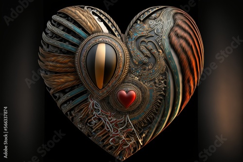 Heart in wounaan style, concept of Indigenous Art and Colorful Pattern, created with Generative AI technology photo