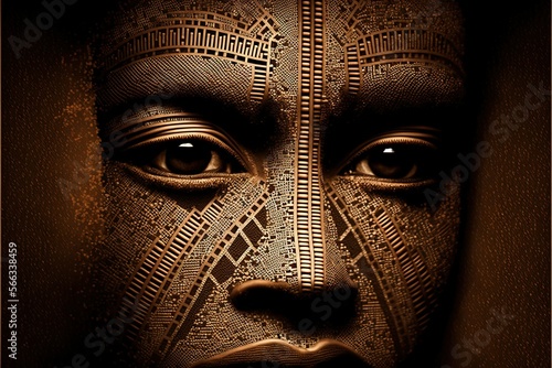 Human face in kuba cloth style, concept of African Art and Textile Design, created with Generative AI technology photo