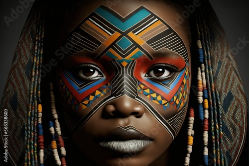 Human face in ndebele style, concept of Traditional Art and Cultural Expression, created with Generative AI technology