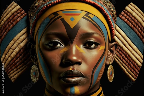 Human face in ndebele style, concept of Traditional Art and Cultural Expression, created with Generative AI technology photo