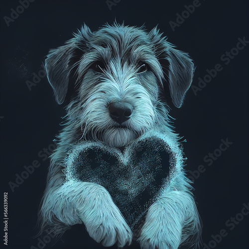 Cute dog with love shaped heart.