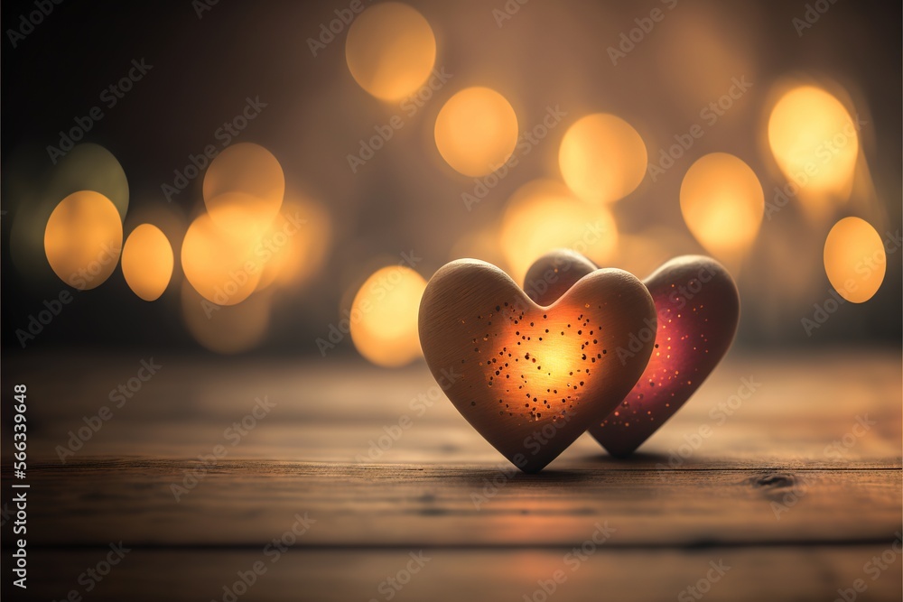 candles and hearts on a table with a heart shaped candle. AI