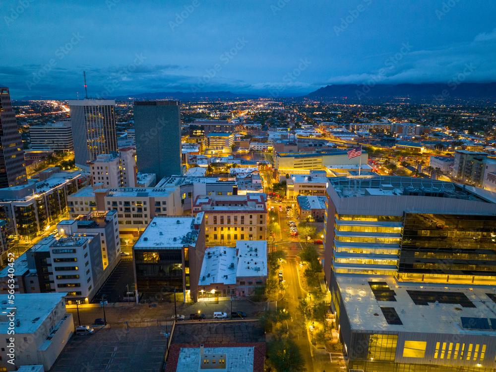 Tucson modern skyscrapers at sunset including One South Church, Bank of