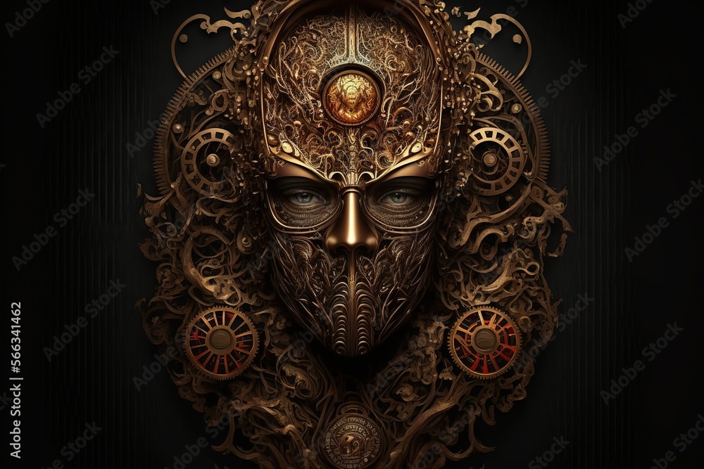 Steampunk khokhloma face, concept of Fantasy Art and Retro Technology, created with Generative AI technology