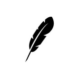 Black feather icon. Bird plumage and vintage poetry pen for calligraphy writing and sketching with classic retro design and literary vector silhouette