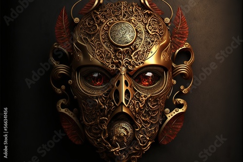 Steampunk khokhloma face, concept of Fantasy Art and Retro Technology, created with Generative AI technology © tookitook