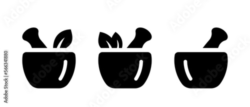 Hand mortar with pestle silhouette icon. Vintage device for grinding herbs and drugs with natural design and for crushing mineral organics with vector spices