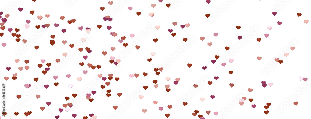 Falling red and pink hearts isolated on transparent background. Valentine’s day design
