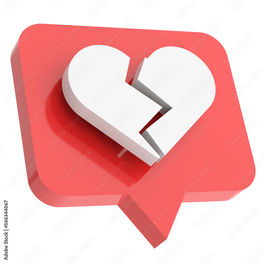 Broken heart icon. Dislike icon. 3D illustration. Broken heart icon. Dislike icon. 3D illustration.