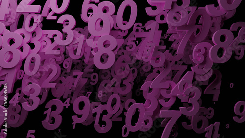 Spreading pink number is falling to dark background (3D Rendering)
