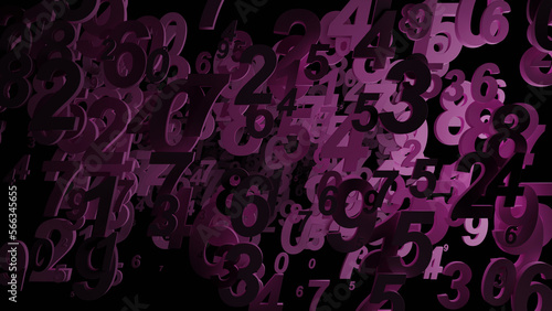 Spreading pink number is falling to dark background (3D Rendering)