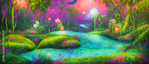 Enchanted Land, A Fairytale World Amidst Alien Jungle. Generative AI © 4K_Heaven