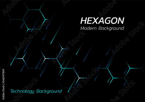 hexagon dark abstract technology with flashing light modern banner