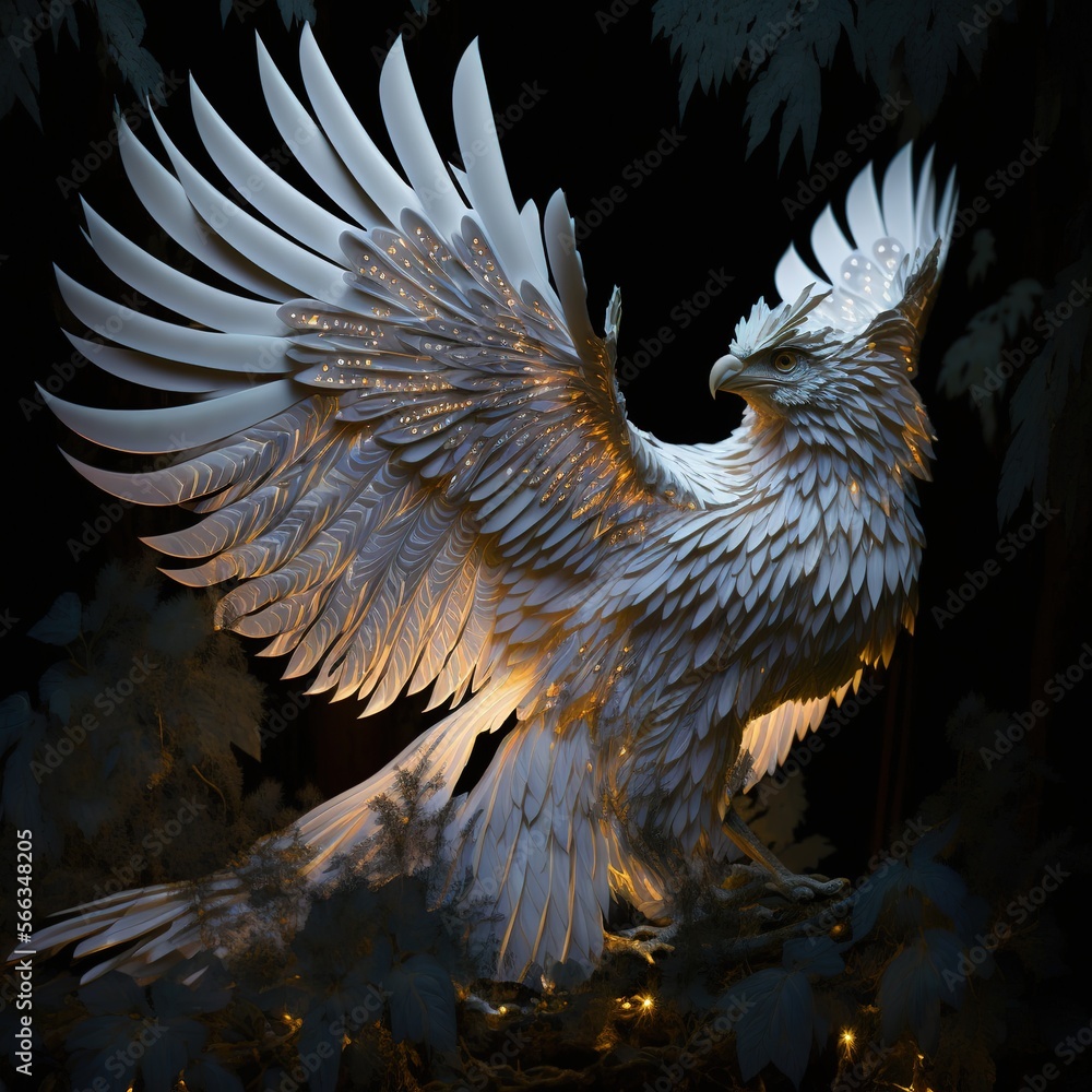 Phoenix white bird with wings spread, art deco sculpture. Risen ...