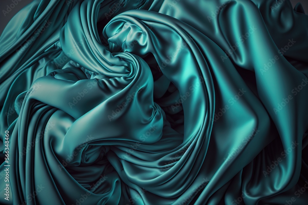 Blue smooth wrinkled silk. Generative AI. Blue smooth wrinkled silk. Generative AI.
