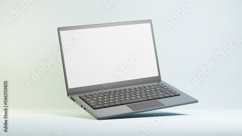 3d render realistic laptop on blue background