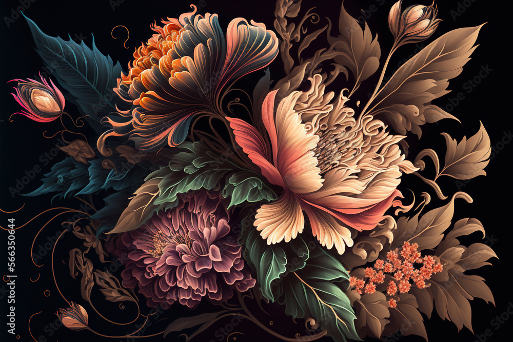 Colorful flowers background. AI	