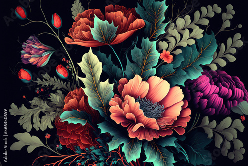 Abstract floral background. Vintage botanical wallpaper or ptint design. AI