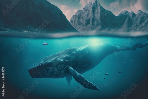 Whale watching boat trip Inside the pass mountain range luxury travel cruise concept