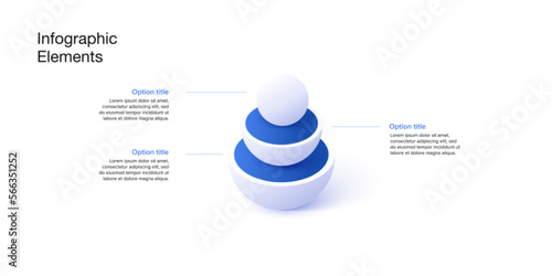 Business process chart infographics with 3 step spheres. Pyramid workflow graphic elements. Company flowchart presentation slide. Vector info graphic in isometric design.