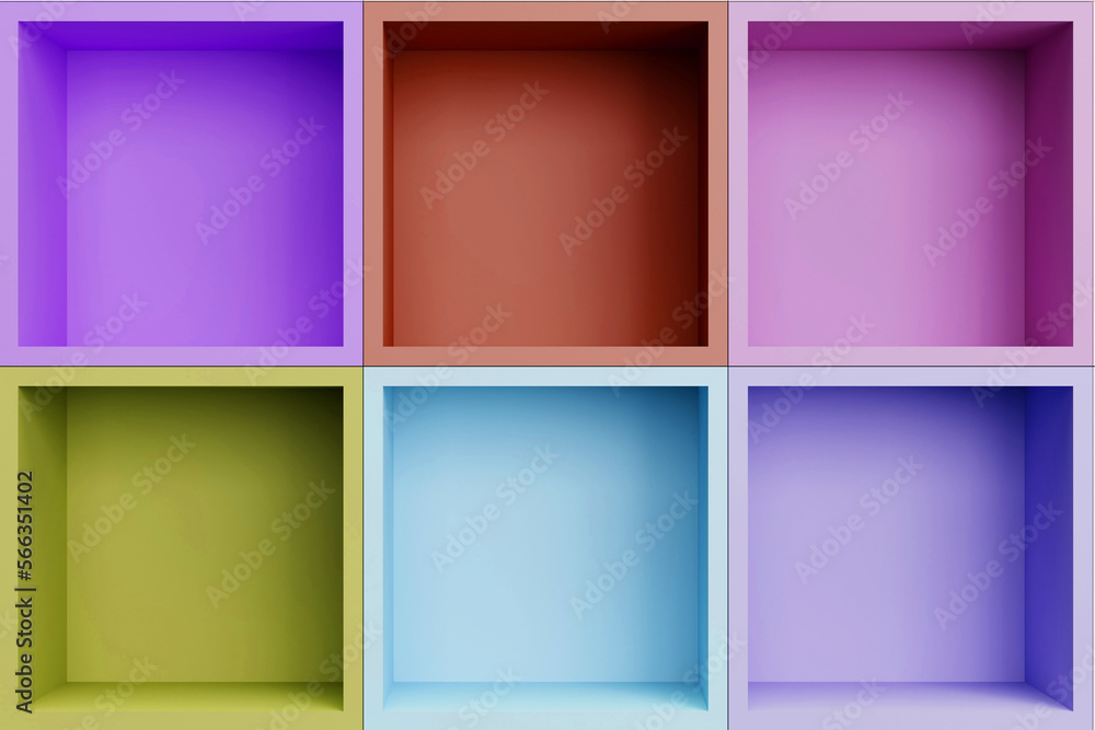 Fototapeta premium Colorful shelves as a mock-up template background